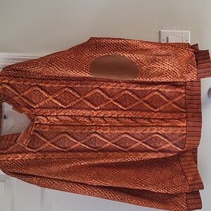 Brown Cable Knit Print Jacket Elbow Patch Print 3XL Mens Poliester